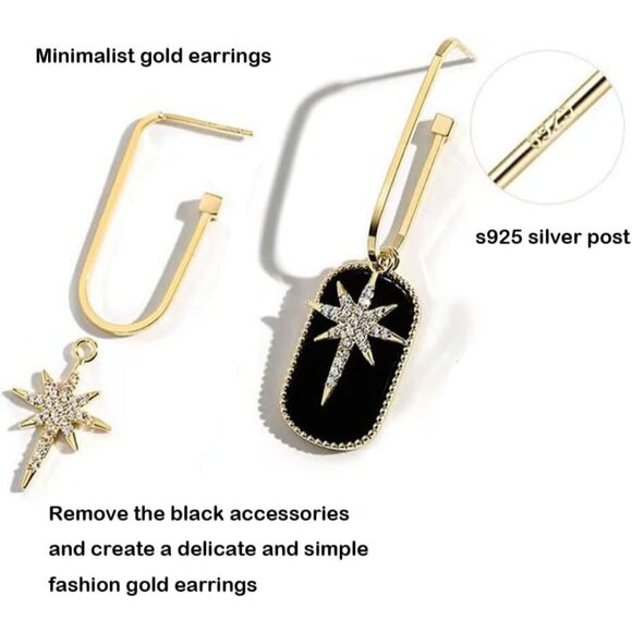 Black 1 Gold Lightweight Statement Dangle Trendy Hypoallergic Earring For Women - Picture 7 of 8